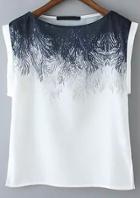 Romwe White Short Sleeve Floral Split T-shirt