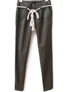 Romwe Pockets Slim Coffee Pant With Hemp Rope