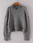 Romwe V Neckline Ripped Sweater