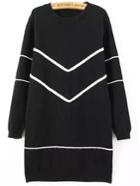 Romwe Long Sleeve Striped Black Sweater Dress