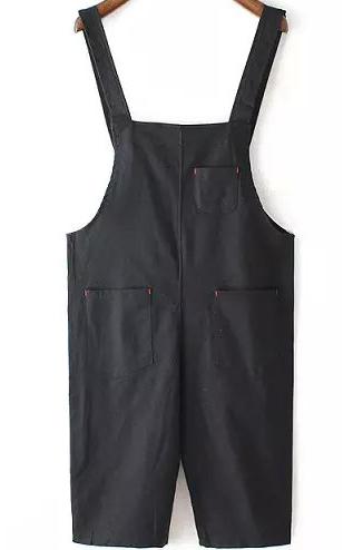 Romwe Straps With Pocket Black Jumpsuit