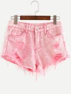 Romwe Ripped Raw Hem Denim Shorts - Pink