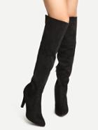 Romwe Black Suede Point Toe Knee High Boots