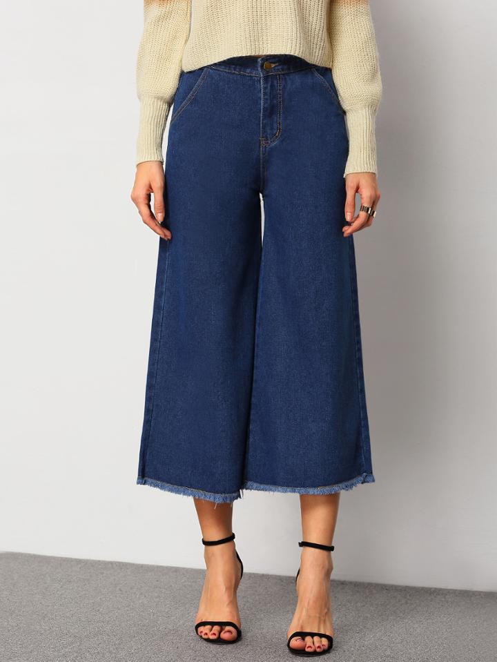 Romwe Wide Leg Frayed Denim Pant