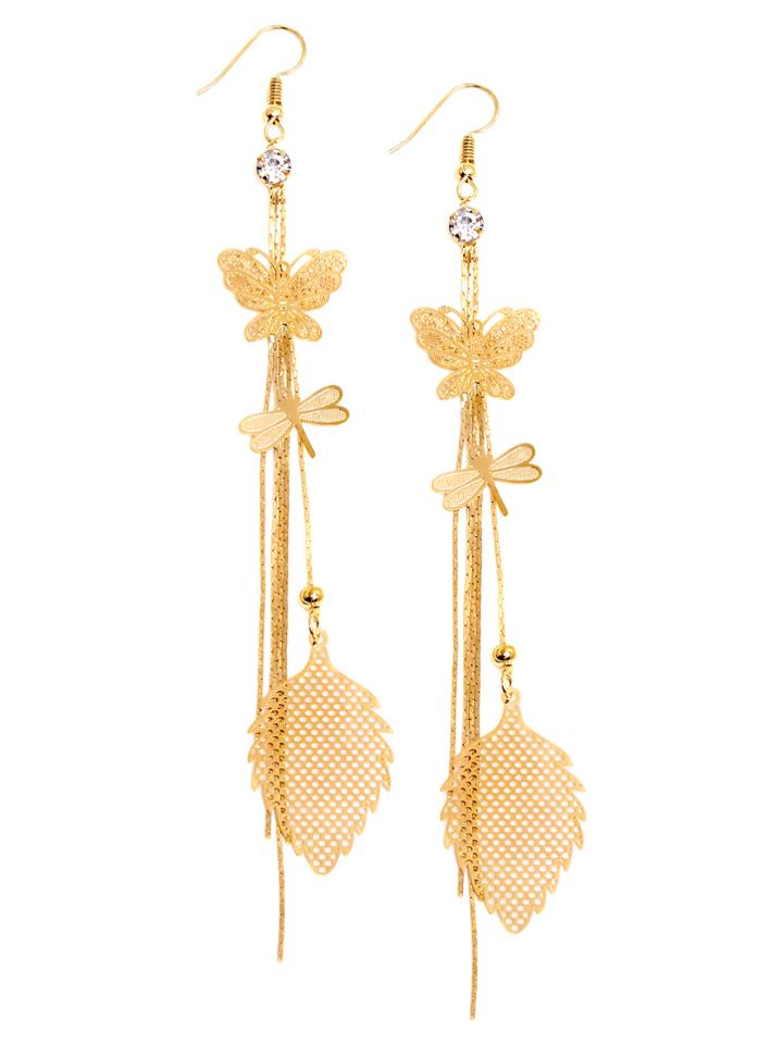 Romwe Gold Butterfly Chain Duster Earrings