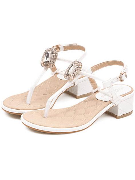 Romwe White With Rhinestone Flip Sandals
