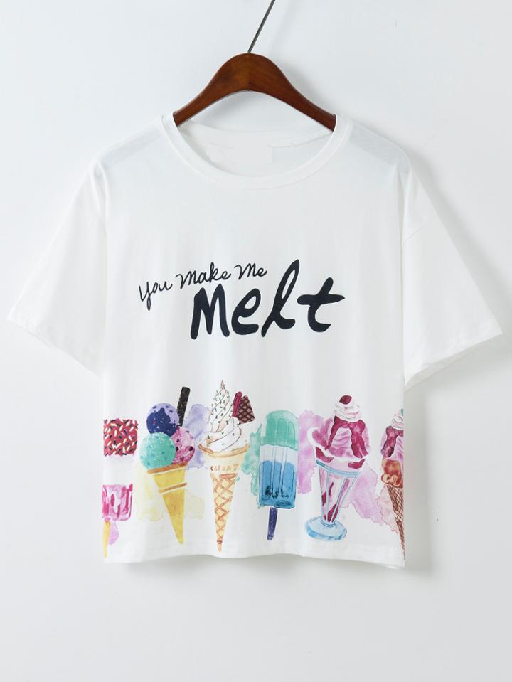 Romwe Ice Cream Print Loose T-shirt