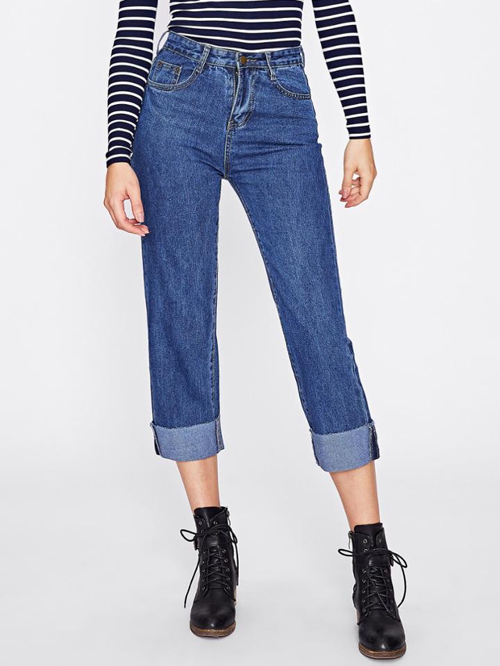 Romwe Roll Hem Jeans