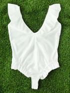 Romwe Ruffle Trim Plunging Neckline One Piece Swimsuit