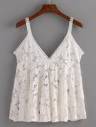 Romwe Hollow Out Flower Lace Cami Top - White
