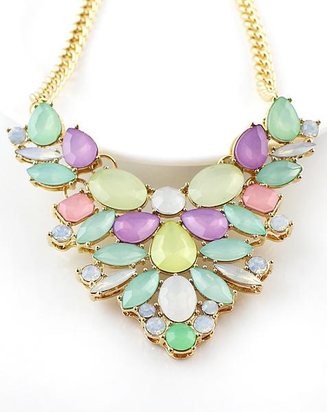 Romwe Multicolor Gemstone Gold Necklace