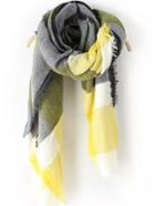 Romwe Color-block Plaid Frayed Scarf