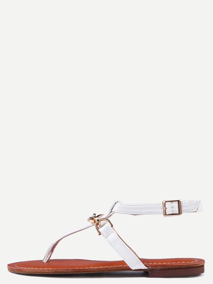Romwe White Ankle Strap Flat Flip Sandals