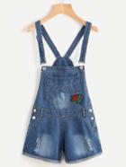 Romwe Ripped Applique Rolled Denim Overall Shorts
