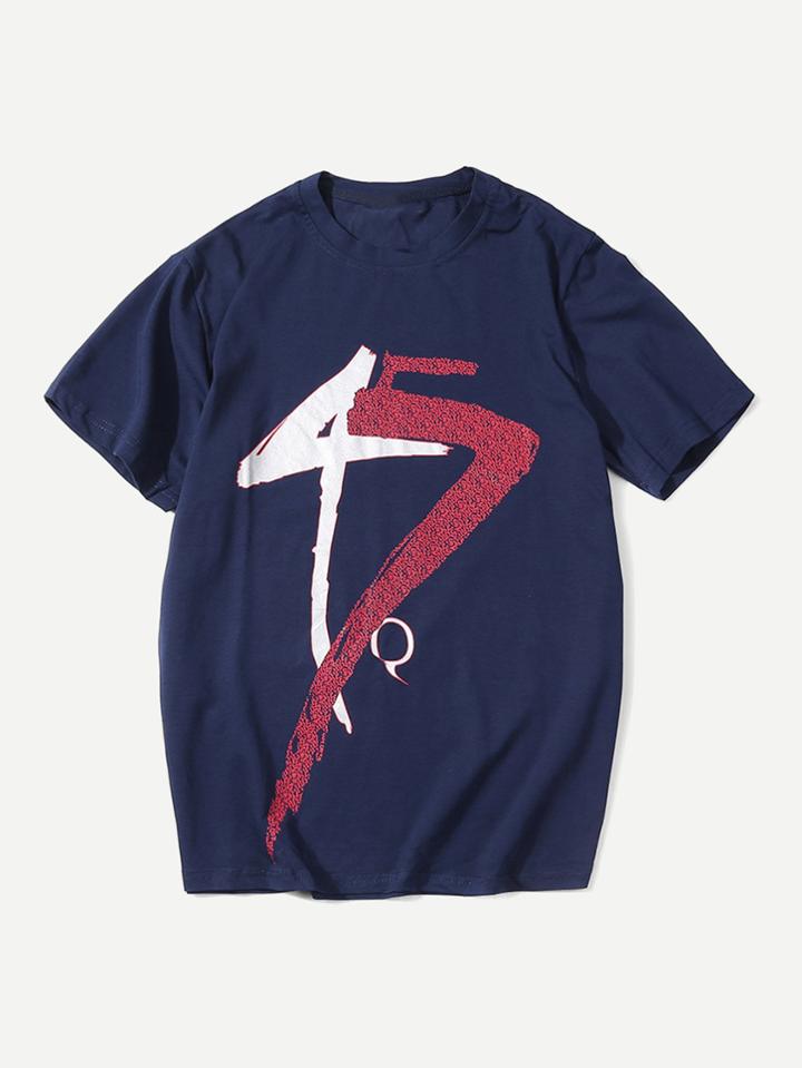 Romwe Men Number Print Tee