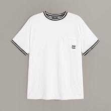 Romwe Guys Contrast Striped Tape Patch Pocket Tee