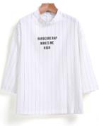 Romwe With Zipper Vertical Striped Letter Print Blouse