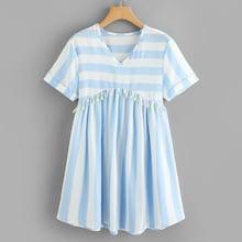 Romwe V Neckline Fringe Striped Dress
