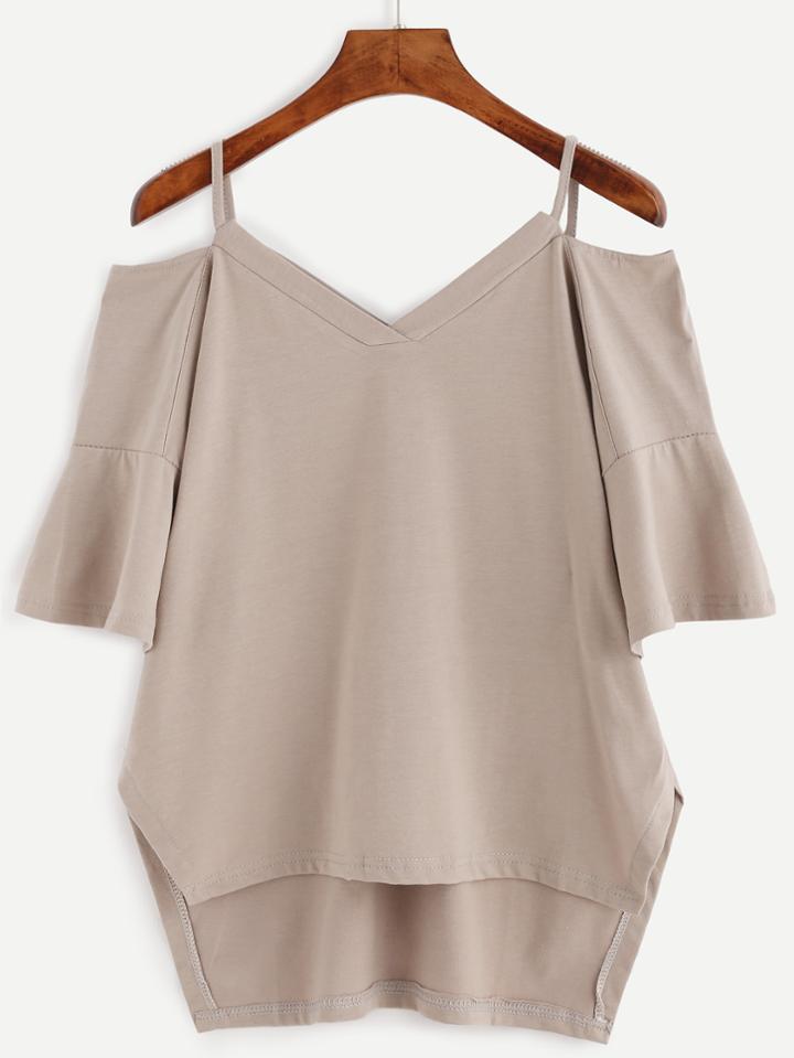 Romwe Cold Shoulder High Low T-shirt