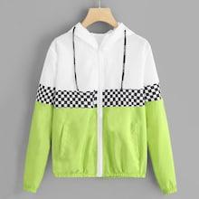 Romwe Colorblock Plaid Panel Zip Up Hoodie Jacket