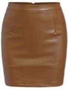 Romwe Bodycon Pu Zipper Brown Skirt