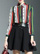 Romwe Multicolor Lapel Tie-waist Combo Dress
