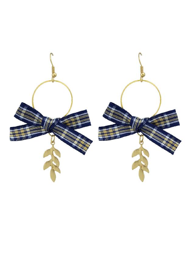 Romwe Navyblue Cloth Drop Earrings With Leaf Charms For Women