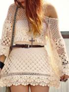 Romwe Hollow Out 3/4 Sleeve Crochet Dress