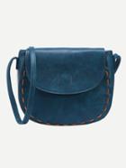 Romwe Faux Leather Interlaced Trim Saddle Bag - Blue