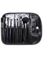 Romwe 7pcs Black Professional Makeup Brush Set With Bag