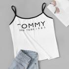 Romwe Plus Letter Print Contrast Binding Cami Top