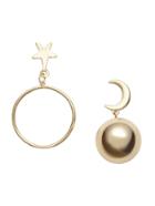 Romwe Gold Moon Ball Star Hoop Asymmetrical Earrings
