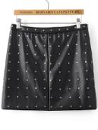Romwe Black Rivet Studded Faux Leather Skirt