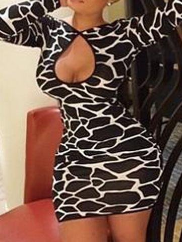 Romwe Colo-block Long Sleeve Keyhole Bodycon Dress