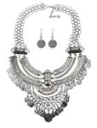 Romwe Sequin Charm Pendant Retro Necklace & Earring Set