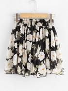 Romwe Floral  Elastic Waist Chiffon Skirt