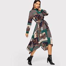 Romwe Asymmetric Hem Paisley Print Dress