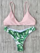 Romwe Leaf Print Sexy Bikini Set