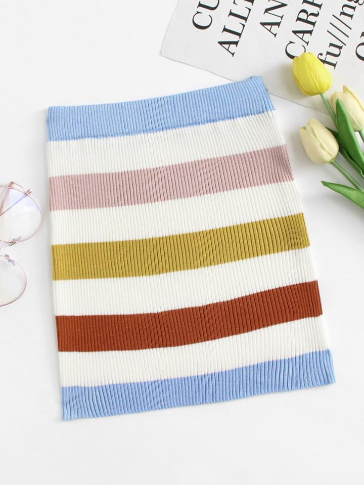 Romwe Striped Ribbed Knit Tube Top