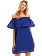 Romwe Royal Blue Ruffle Off The Shoulder Shift Dress