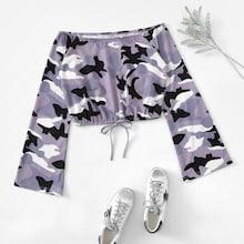 Romwe Camouflage Crop Knot Hem Tee