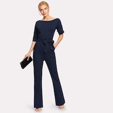 Romwe Oblique Neckline Button Jumpsuit With Belt