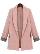 Romwe Lapel Pockets Woolen Pink Coat