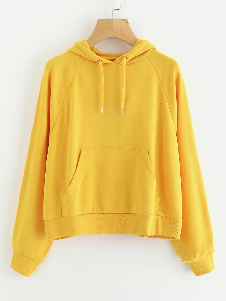 Romwe Raglan Sleeve Pocket Front Hoodie