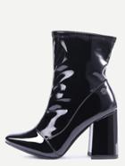 Romwe Black Patent Leather Point Toe High Heel Boots
