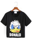 Romwe Donald Duck Print Black T-shirt