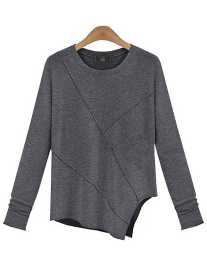 Romwe Heather Grey Asymmetric Knit Pullover Top