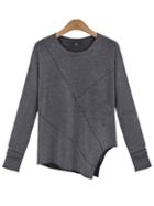 Romwe Heather Grey Asymmetric Knit Pullover Top