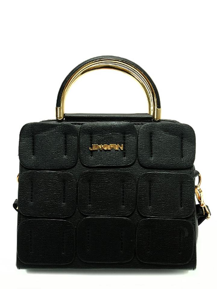 Romwe Allover Patch Pu Crossbody Bag With Metallic Handle