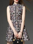 Romwe Multicolor Sleeveless Embellishment A-line Dress
